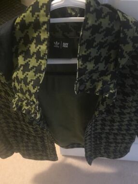 IVY PARK Adidas Black and Olive Green Houndstooth Shirt Jacket